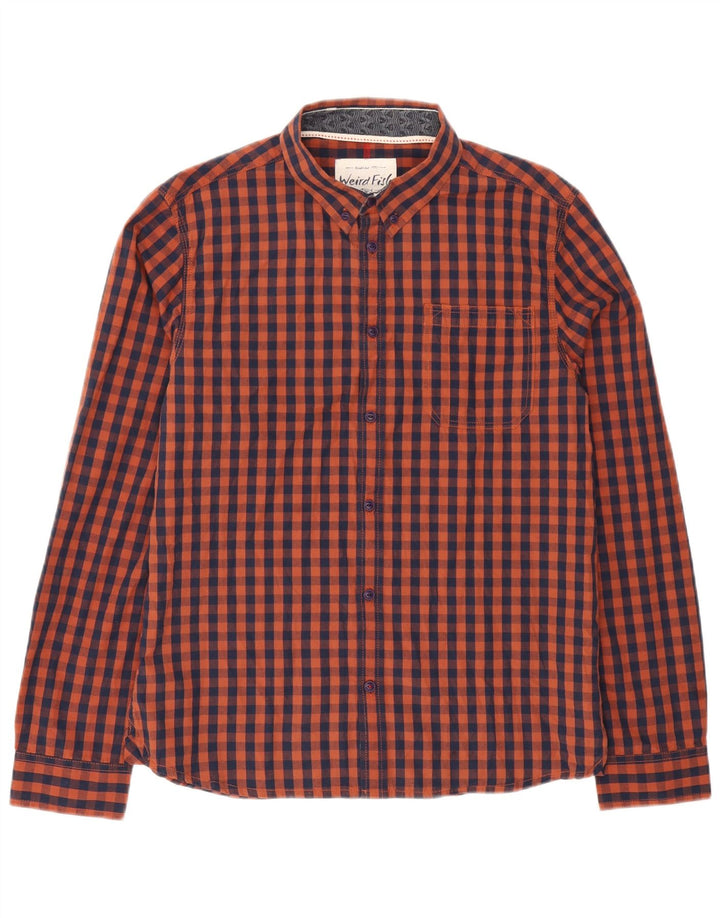 Weird Fish Mens Shirt Medium Brown Gingham Cotton