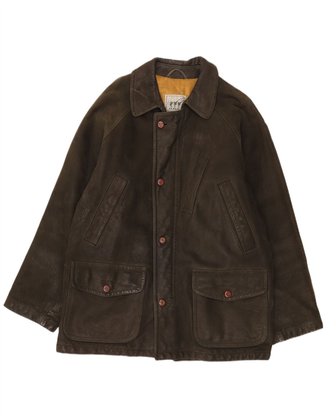 Henry Cottons Mens Leather Windbreaker Coat IT 50 Large Brown Leather