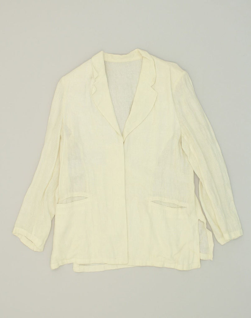 VINTAGE Womens 1 Button Blazer Jacket IT 46 Large White Linen | Vintage Vintage | Thrift | Second-Hand Vintage | Used Clothing | Messina Hembry 