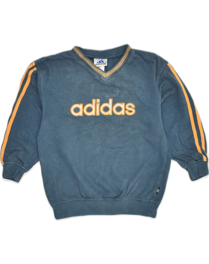 ADIDAS Boys Graphic Sweatshirt Jumper 8-9 Years Blue | Vintage Adidas | Thrift | Second-Hand Adidas | Used Clothing | Messina Hembry 