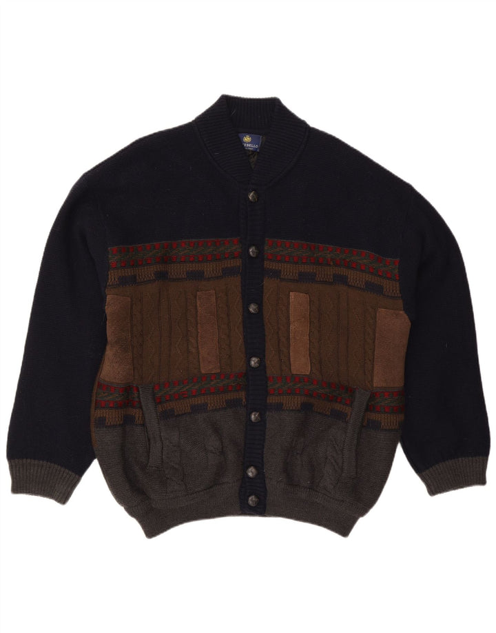 Settebello Mens Cardigan Sweater XL Navy Blue Colourblock Wool