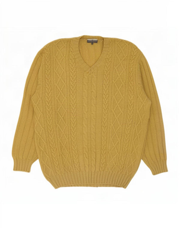 James Dillon Mens V-Neck Jumper Sweater Large Yellow New Wool