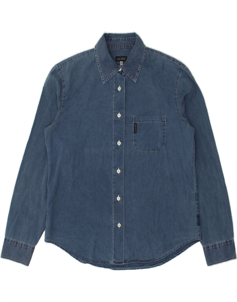 ARMANI Womens Shirt UK 12 Medium Navy Blue Cotton | Vintage Armani | Thrift | Second-Hand Armani | Used Clothing | Messina Hembry 