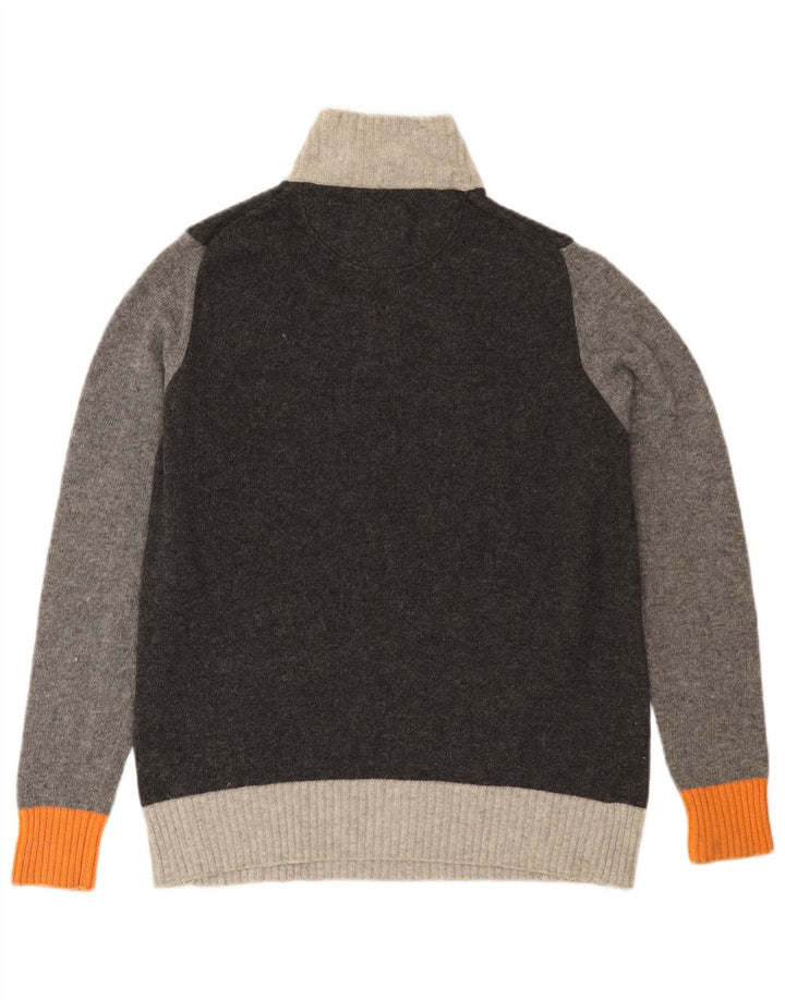 TRUSSARDI Mens Zip Neck Jumper Sweater Medium Grey Colourblock Wool