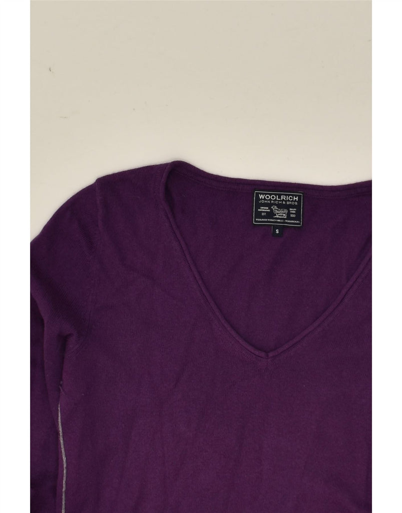 WOOLRICH Womens V-Neck Jumper Sweater UK 10 Small Purple Cotton | Vintage Woolrich | Thrift | Second-Hand Woolrich | Used Clothing | Messina Hembry 