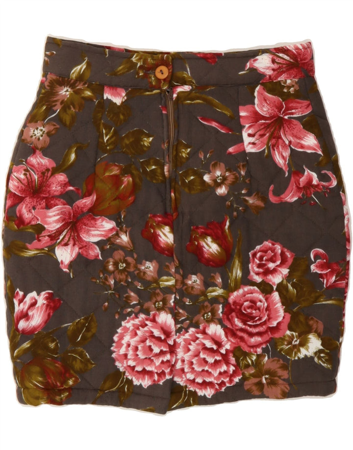 VINTAGE Womens Quilted Pencil Skirt W28 Medium Brown Floral Vintage Vintage and Second-Hand Vintage from Messina Hembry 