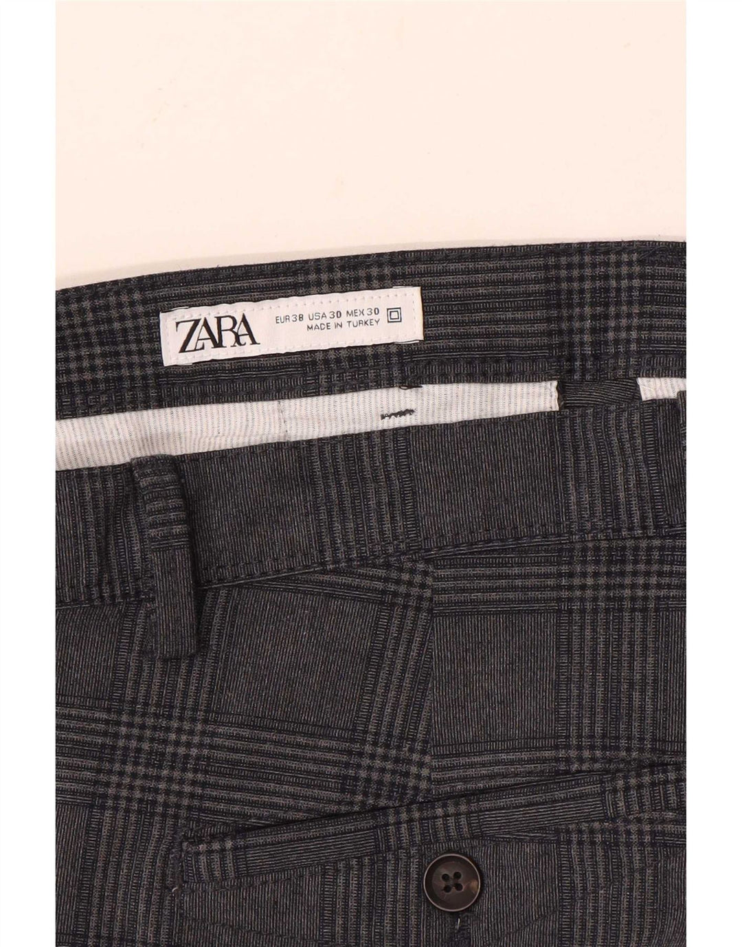 Zara Mens Slim Chino Trousers EU 38 Small W30 L28 Grey Check
