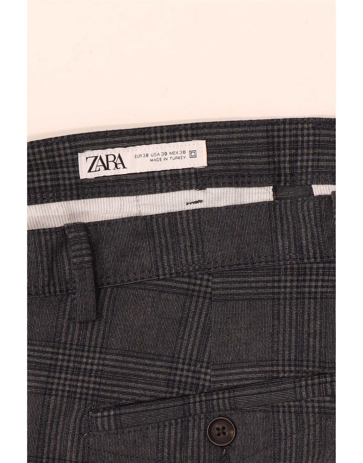 Zara Mens Slim Chino Trousers EU 38 Small W30 L28 Grey Check