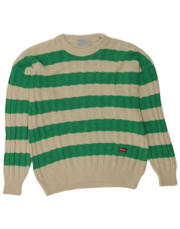 Carrera Mens Crew Neck Jumper Sweater Medium Green Striped Cotton