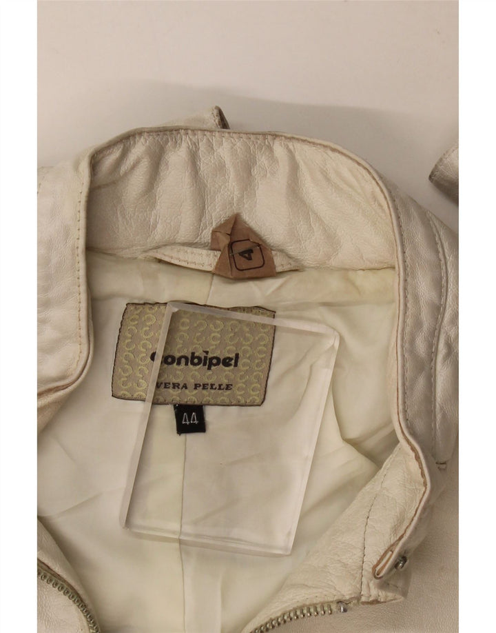 CONBIPEL Womens Crop Leather Jacket IT 44 Medium White Leather