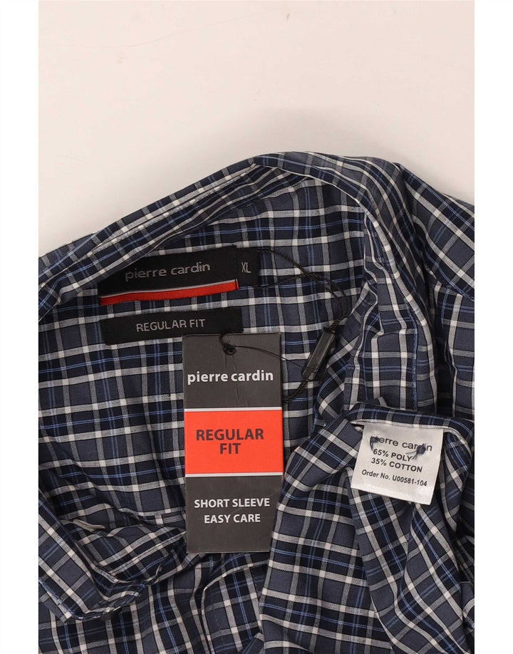 Pierre Cardin Mens Short Sleeve Regular Fit Shirt XL Blue Check Polyester