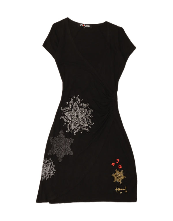 Desigual Womens A-Line Dress UK 12 Medium Black Paisley Viscose