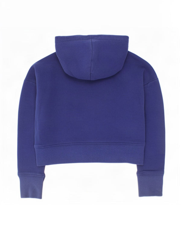 Nike Girls Graphic Hoodie Jumper 8-9 Years Small Navy Blue Cotton