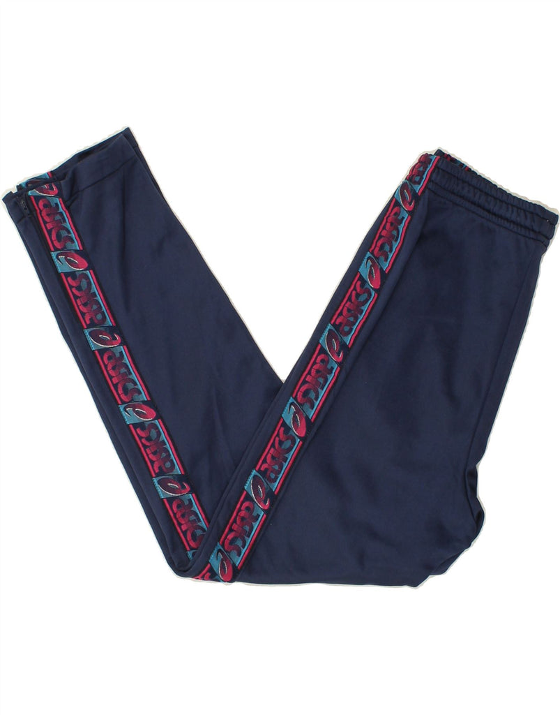 ASICS Womens Graphic Tracksuit Trousers UK 14 Medium Navy Blue Vintage Asics and Second-Hand Asics from Messina Hembry 