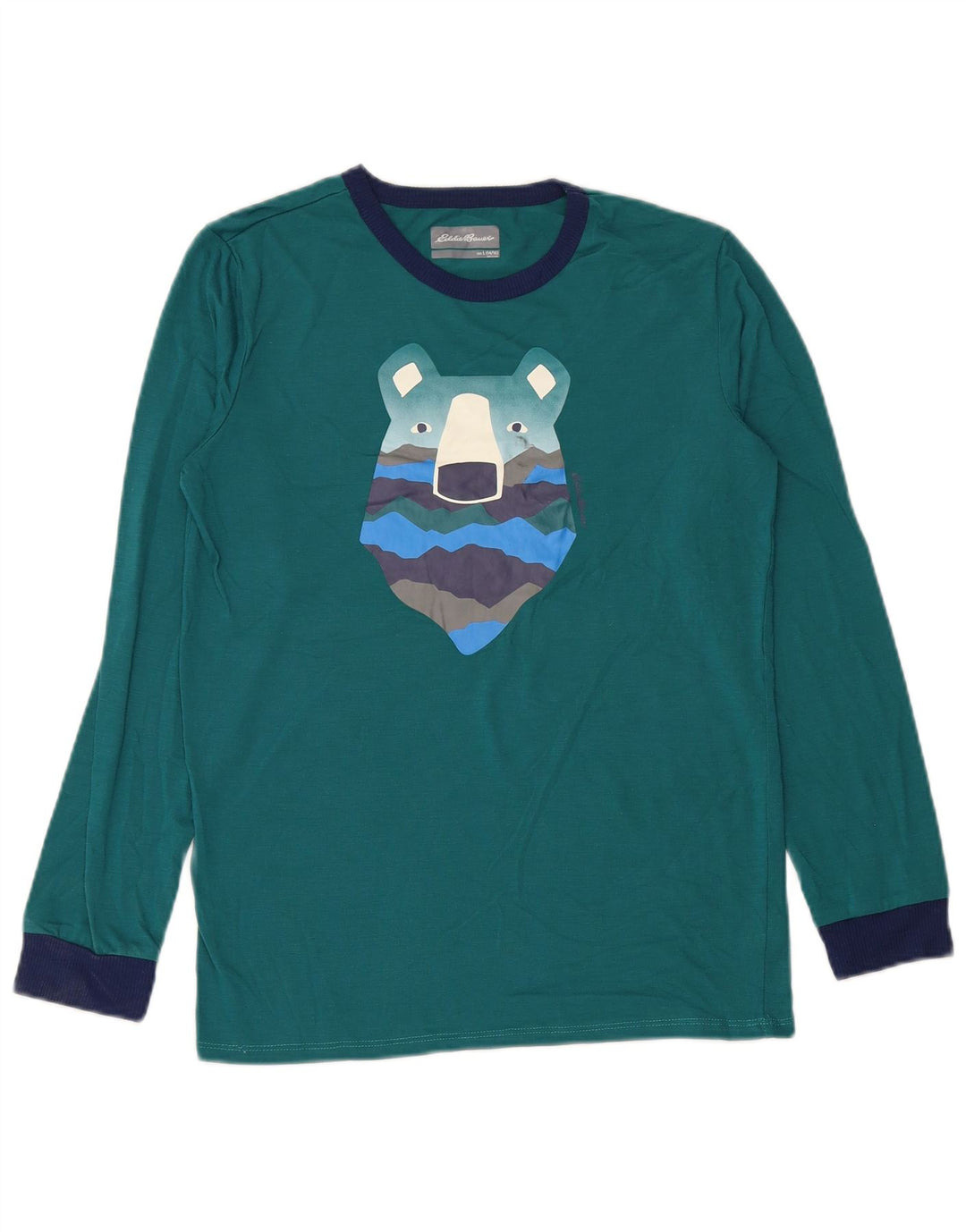 EDDIE BAUER Boys Graphic Top Long Sleeve 13-14 Years Large Green