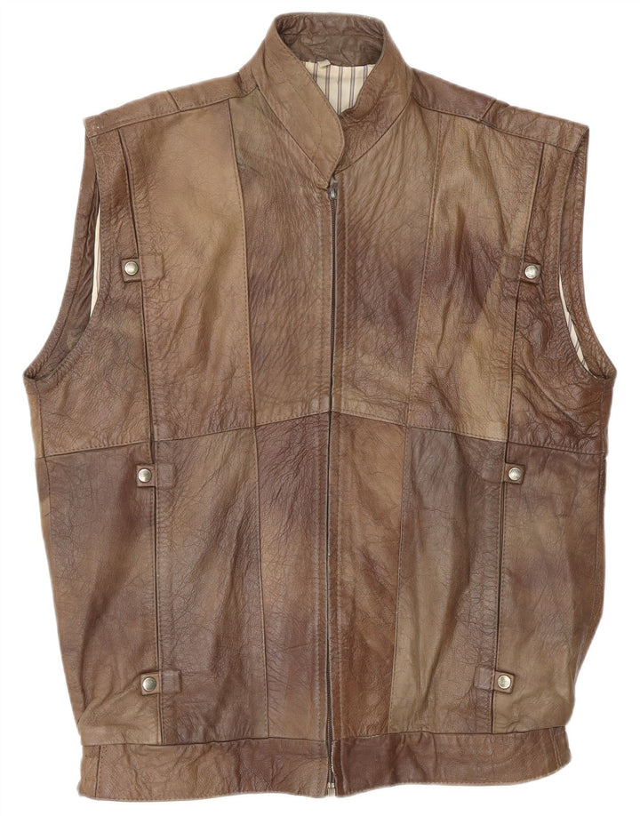 VINTAGE Mens Leather Gilet UK 38 Medium Brown