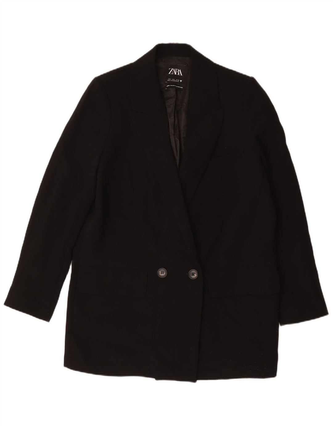 Zara Womens Longline Double Breasted Blazer Jacket UK 16 Large Black