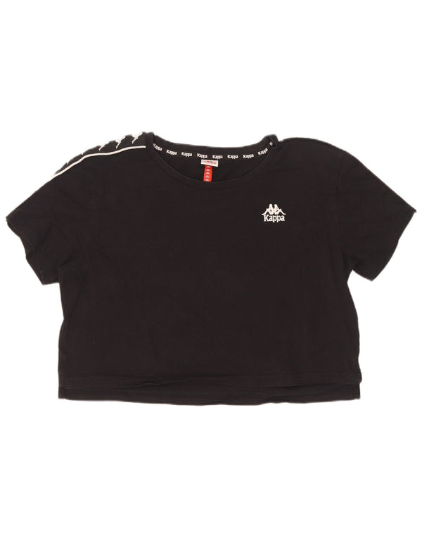 Kappa Womens Crop Graphic T-Shirt Top UK 16 Large Black Colourblock Cotton