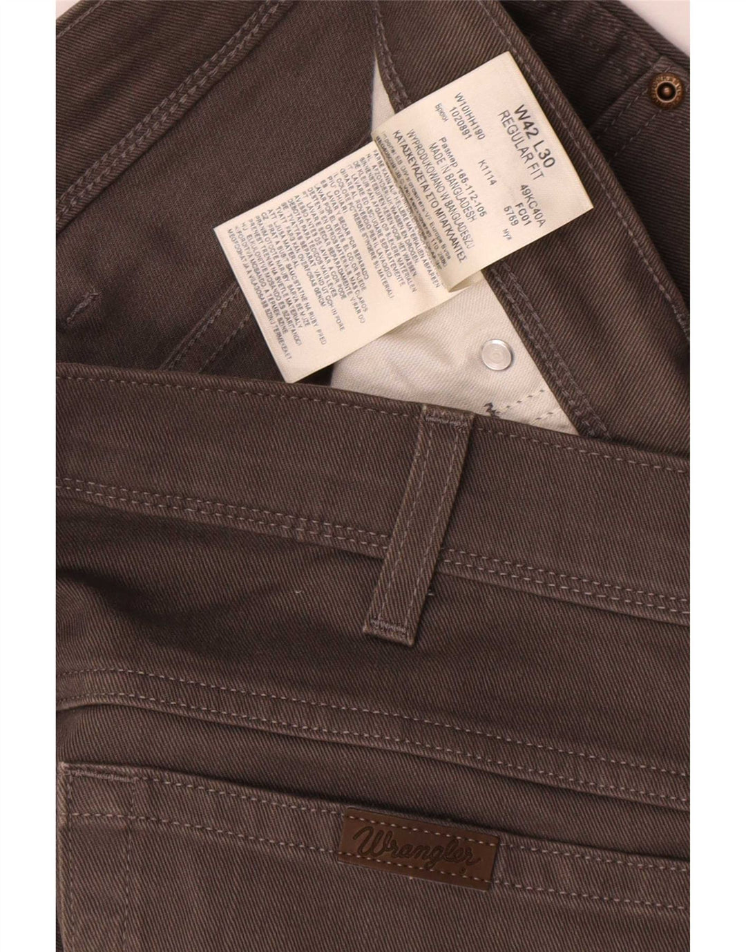 Wrangler Mens Regular Fit Casual Trousers W42 L30 Grey Cotton