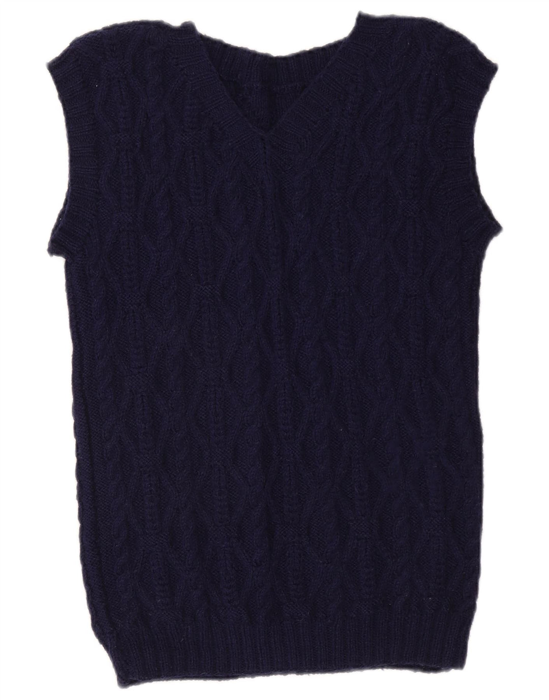 Vintage Womens Short Sleeve V-Neck Jumper Sweater UK 12 Medium Navy Blue