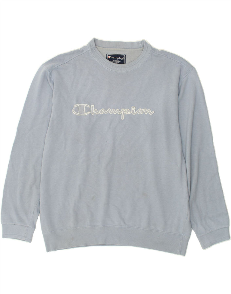 CHAMPION Mens Graphic Sweatshirt Jumper Large Blue Cotton | Vintage Champion | Thrift | Second-Hand Champion | Used Clothing | Messina Hembry 