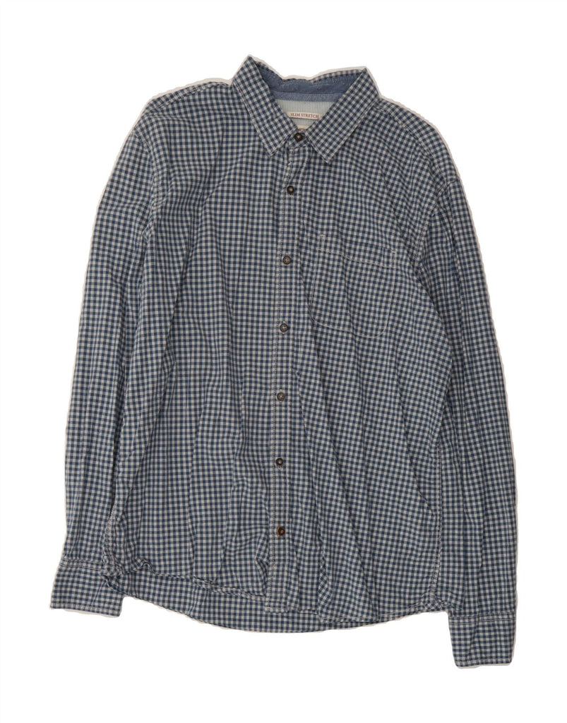 FAT FACE Mens Stretch Slim Fit Shirt XL Blue Gingham Cotton Vintage Fat Face and Second-Hand Fat Face from Messina Hembry 
