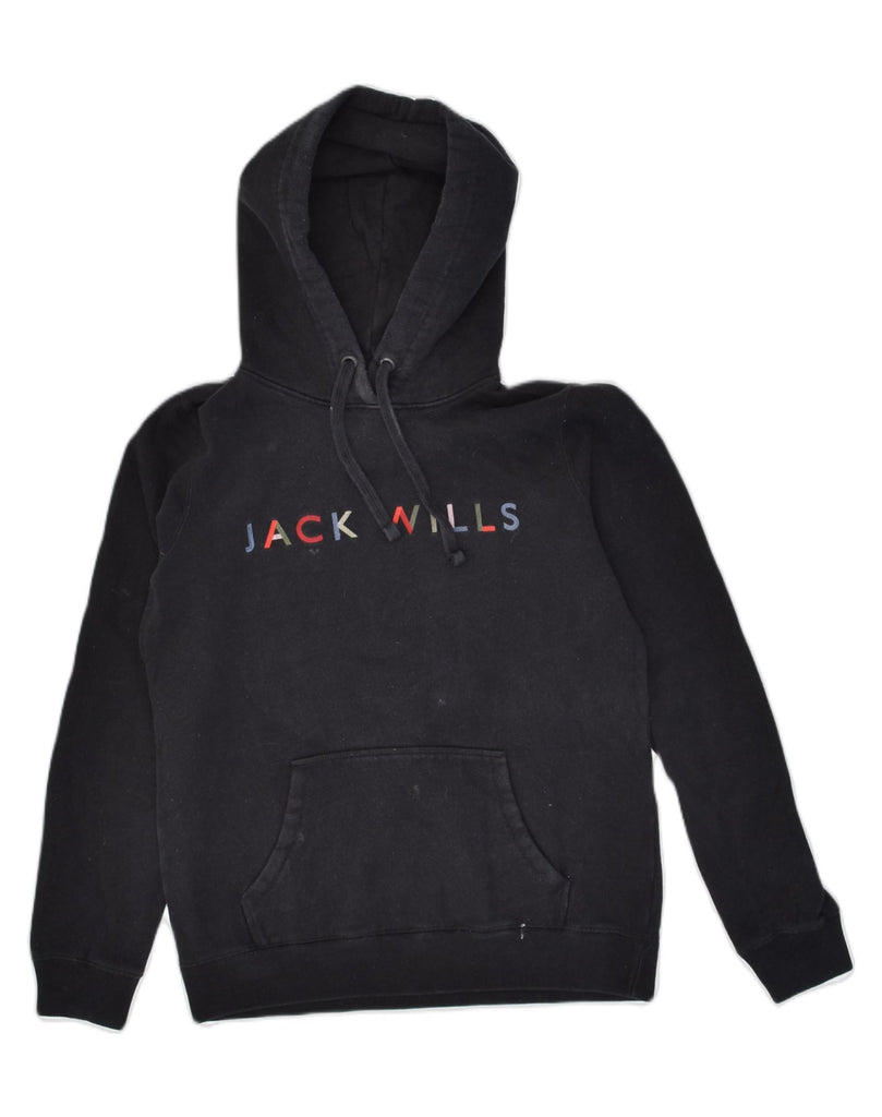 JACK WILLS Womens Graphic Hoodie Jumper UK 10 Small  Black Cotton | Vintage Jack Wills | Thrift | Second-Hand Jack Wills | Used Clothing | Messina Hembry 