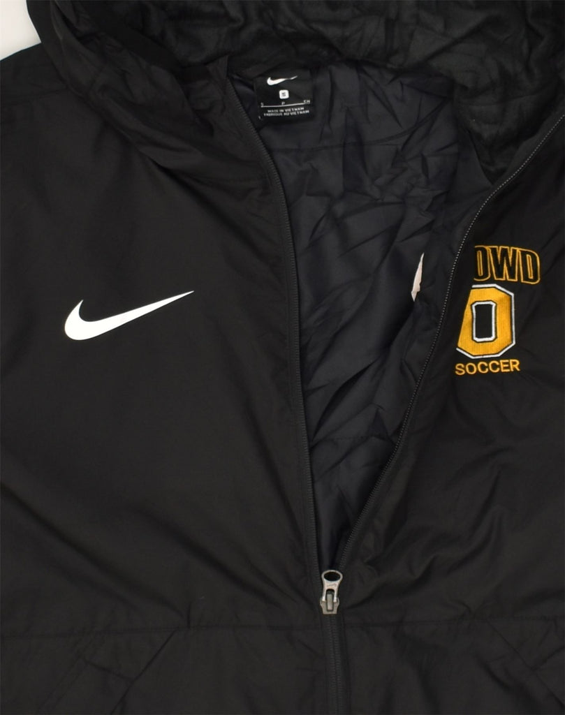 NIKE Mens O'Dowd Soccer Hooded Windbreaker Coat UK 36 Small Black | Vintage Nike | Thrift | Second-Hand Nike | Used Clothing | Messina Hembry 