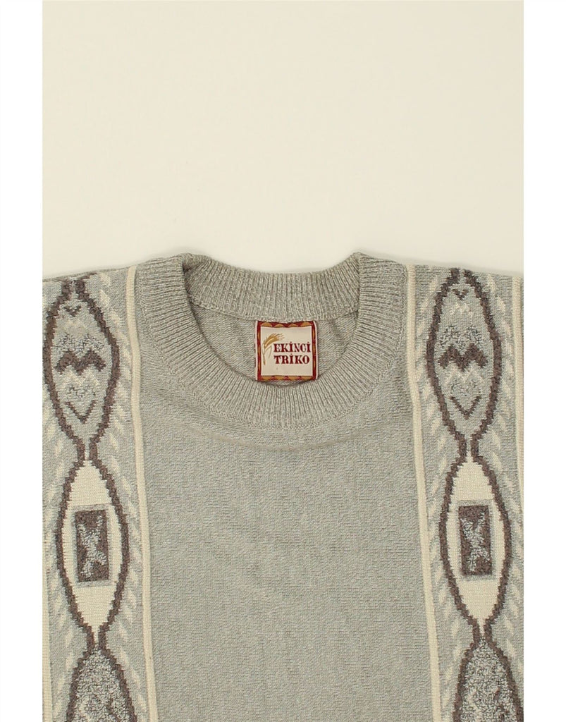 VINTAGE Mens Crew Neck Jumper Sweater Large Grey Fair Isle | Vintage Vintage | Thrift | Second-Hand Vintage | Used Clothing | Messina Hembry 