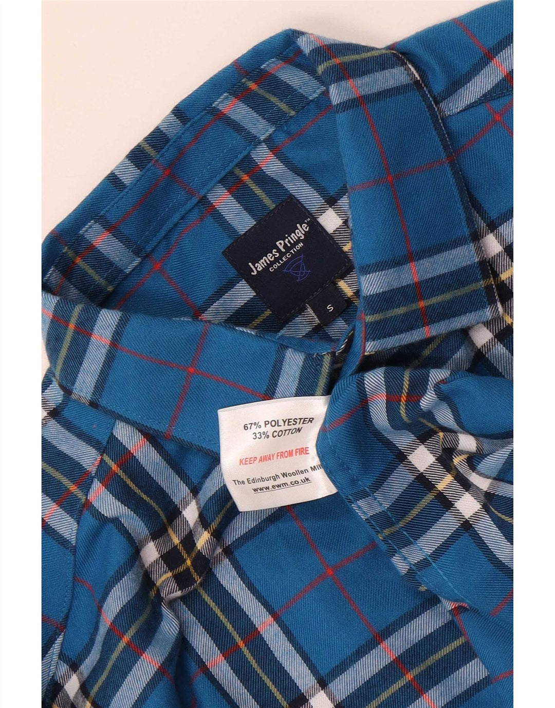 James Pringle Mens Flannel Shirt Small Blue Check Polyester