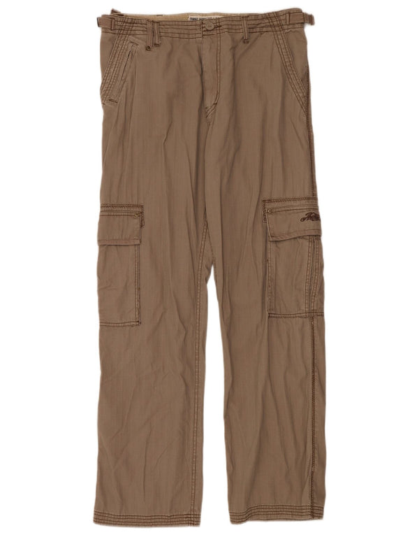 Animal Mens Straight Cargo Trousers W34 L32 Beige Cotton