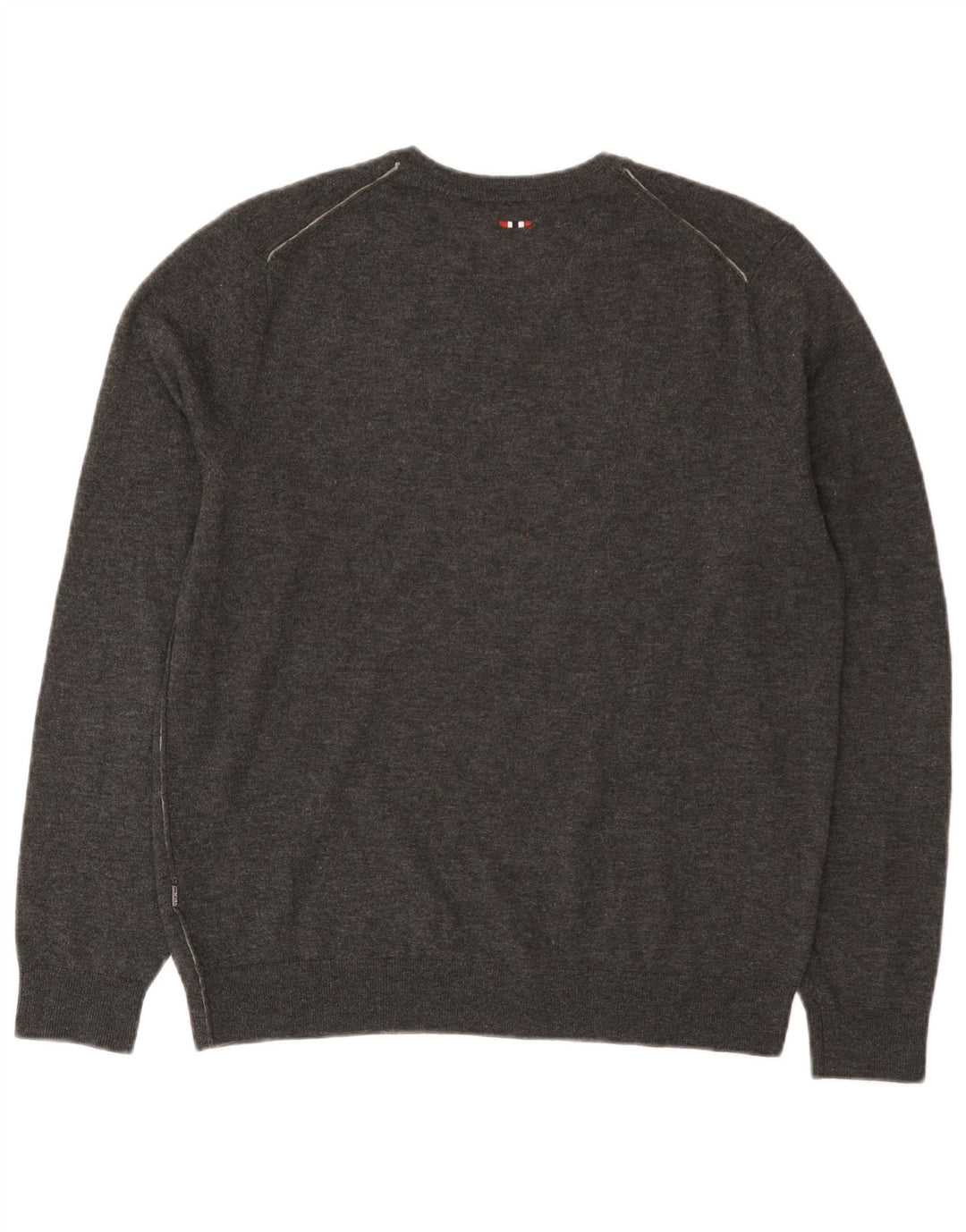 Napapijri Mens V-Neck Jumper Sweater Large Grey Merino Wool