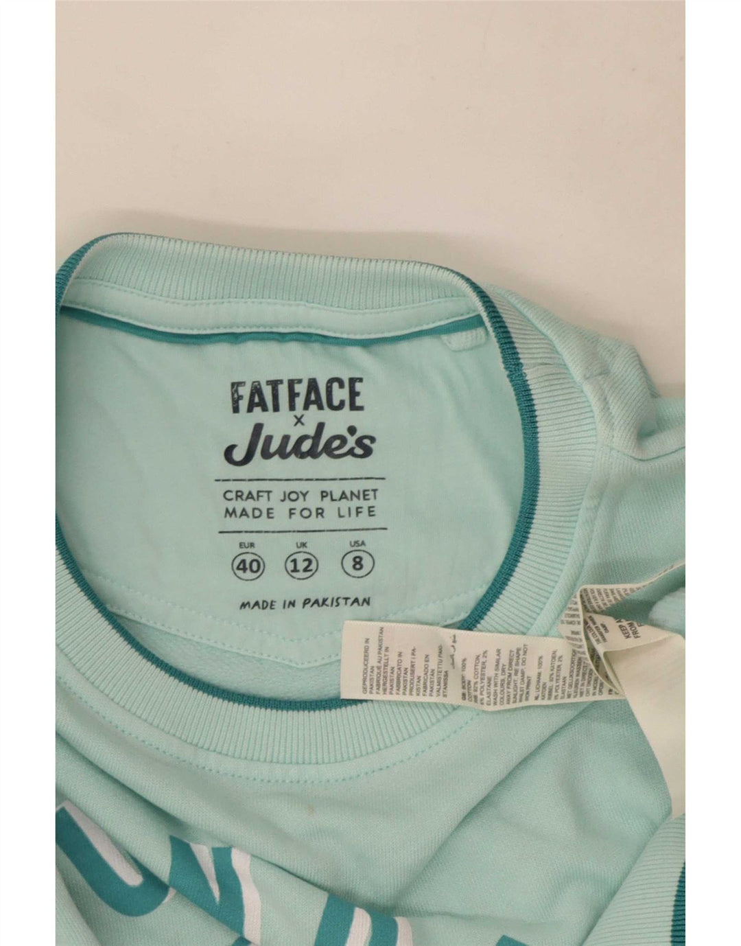Fat Face Womens Graphic Oversized Sweatshirt Jumper UK 12 Medium Turquoise