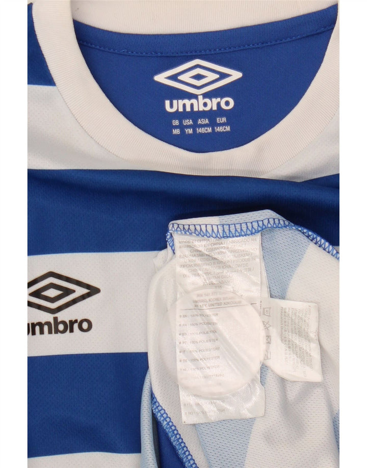 Umbro Boys T-Shirt Top 9-10 Years Medium Blue Striped Polyester