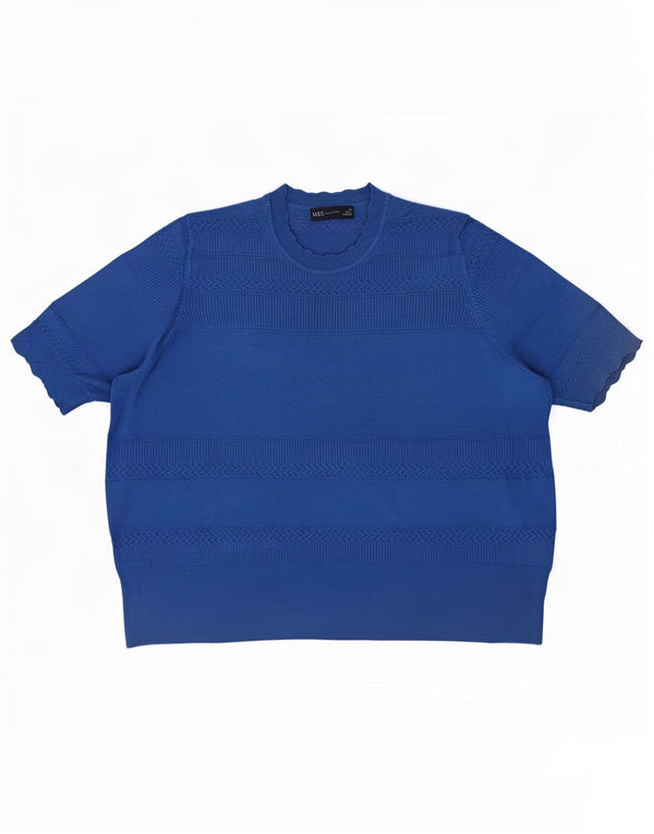 Marks & Spencer Womens Short Sleeve Crew Neck Jumper Sweater UK 20 2XL Blue