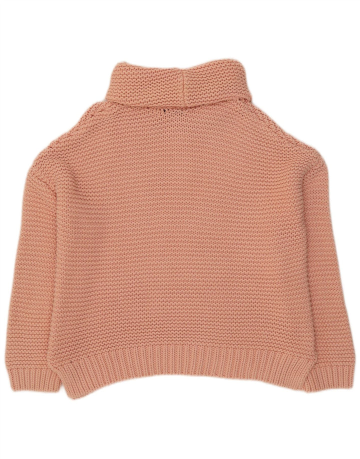 Zara Womens Oversized Roll Neck Jumper Sweater UK 10 Small Pink Cotton
