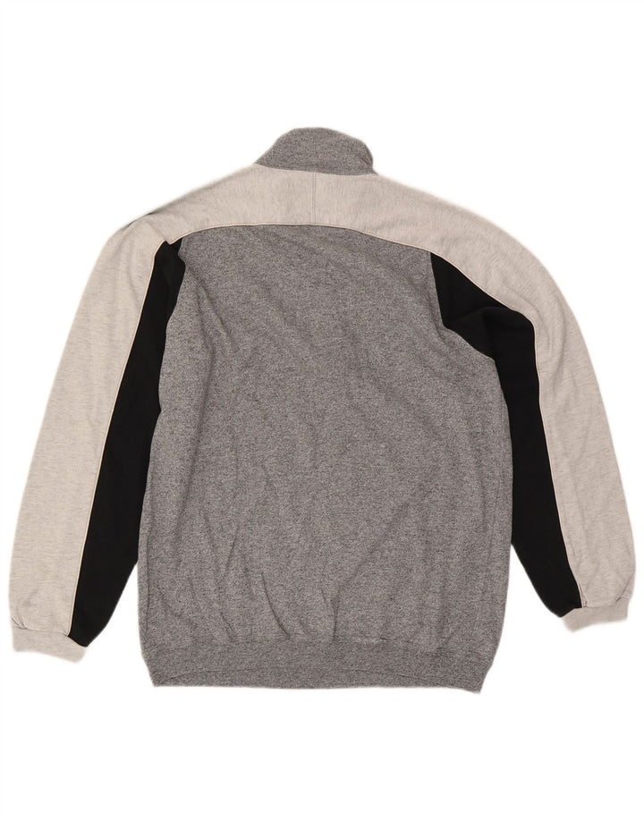 CHAMPION Mens Zip Neck Sweatshirt Jumper Large Grey Colourblock Cotton