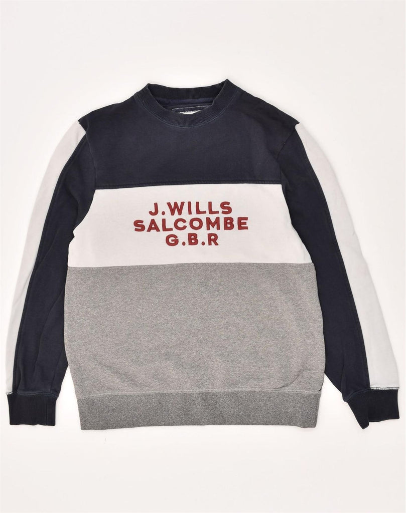 JACK WILLS Mens Graphic Sweatshirt Jumper Large Grey Colourblock Cotton | Vintage Jack Wills | Thrift | Second-Hand Jack Wills | Used Clothing | Messina Hembry 