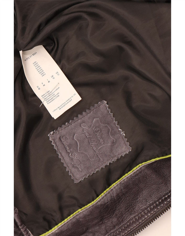 S.Oliver Womens Biker Leather Jacket UK 16 Large Purple Leather