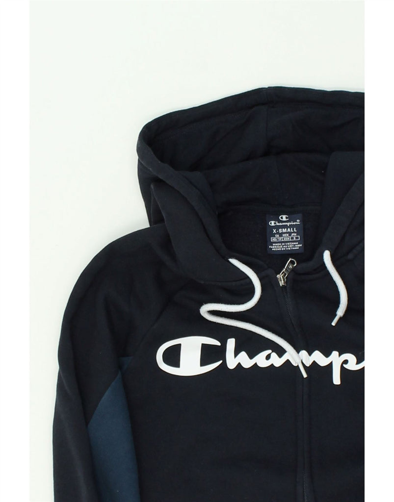 CHAMPION Mens Graphic Zip Hoodie Sweater XS Navy Blue Cotton | Vintage Champion | Thrift | Second-Hand Champion | Used Clothing | Messina Hembry 