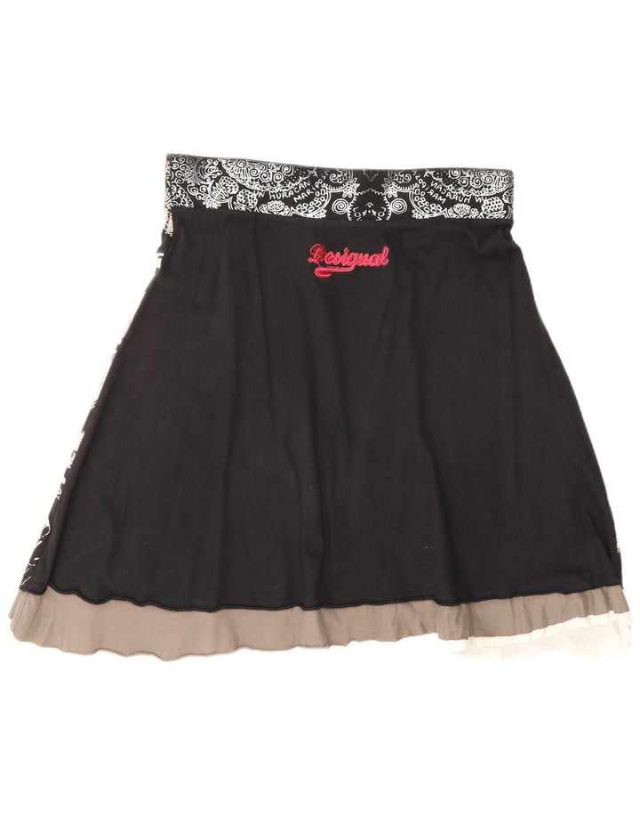 Desigual Womens Graphic A-Line Skirt Medium W30 Black Geometric