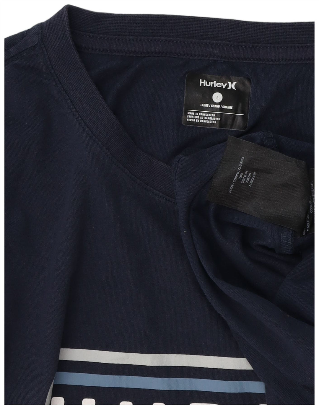 Hurley Mens Graphic T-Shirt Top Large Navy Blue Cotton
