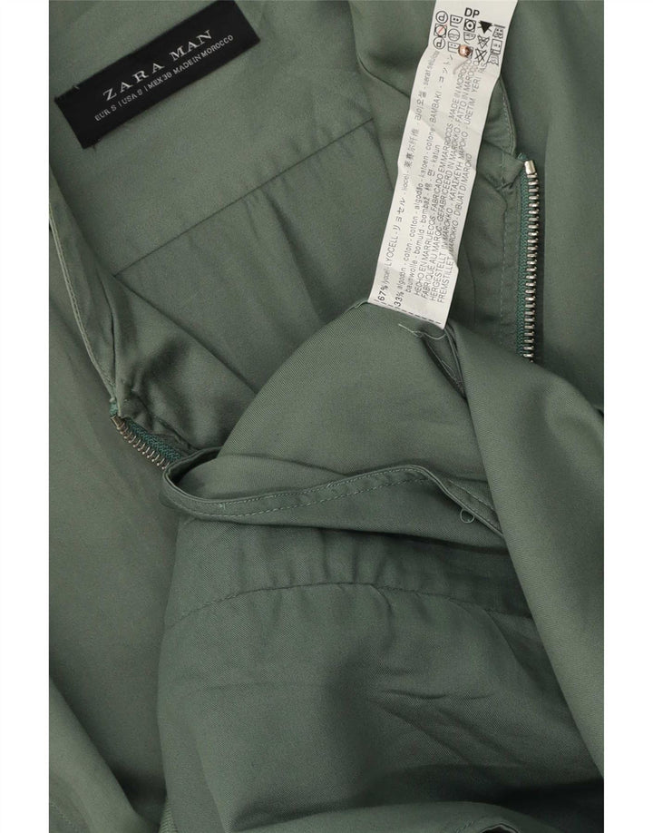 Zara Mens Bomber Jacket UK 36 Small Green Lyocell