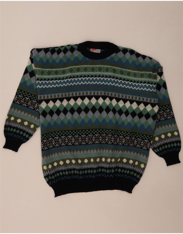 VINTAGE Mens Crew Neck Jumper Sweater Medium Multicoloured Geometric