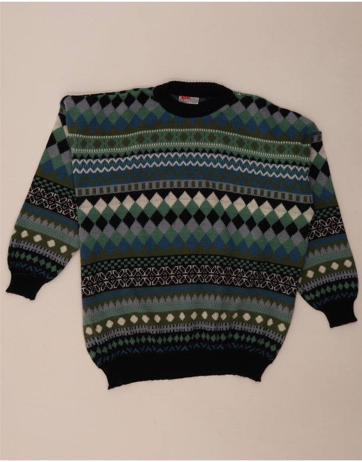 VINTAGE Mens Crew Neck Jumper Sweater Medium Multicoloured Geometric