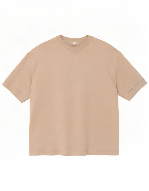 Zara Mens T-Shirt Top Medium Beige Cotton