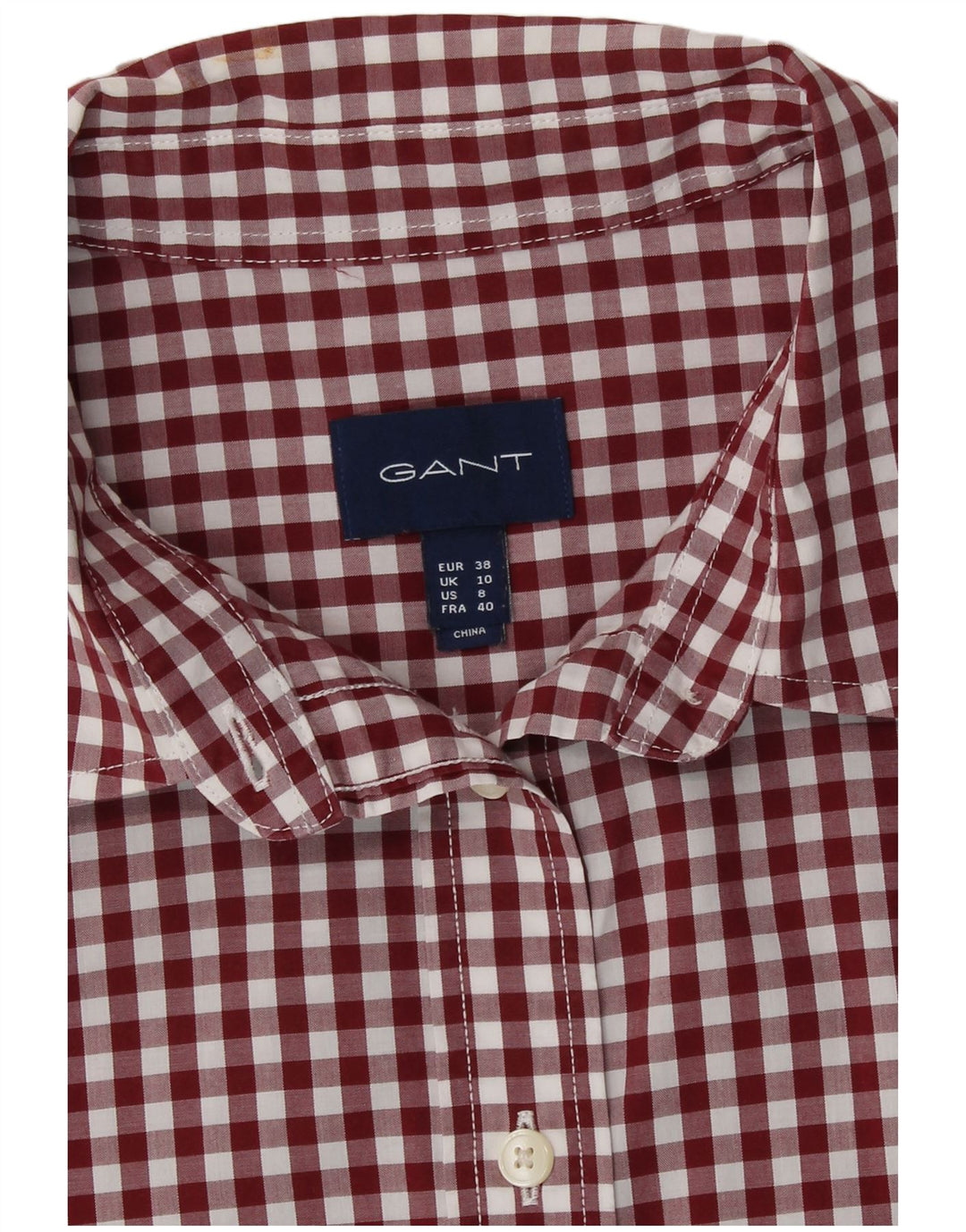 Gant Womens Shirt UK 10 Small Burgundy Gingham Cotton