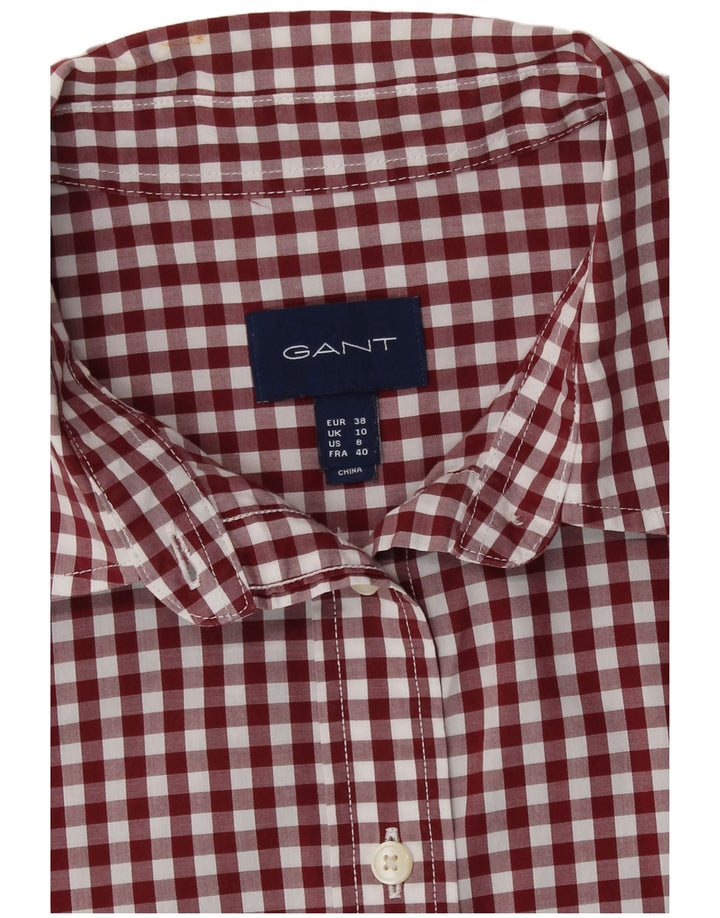 Gant Womens Shirt UK 10 Small Burgundy Gingham Cotton