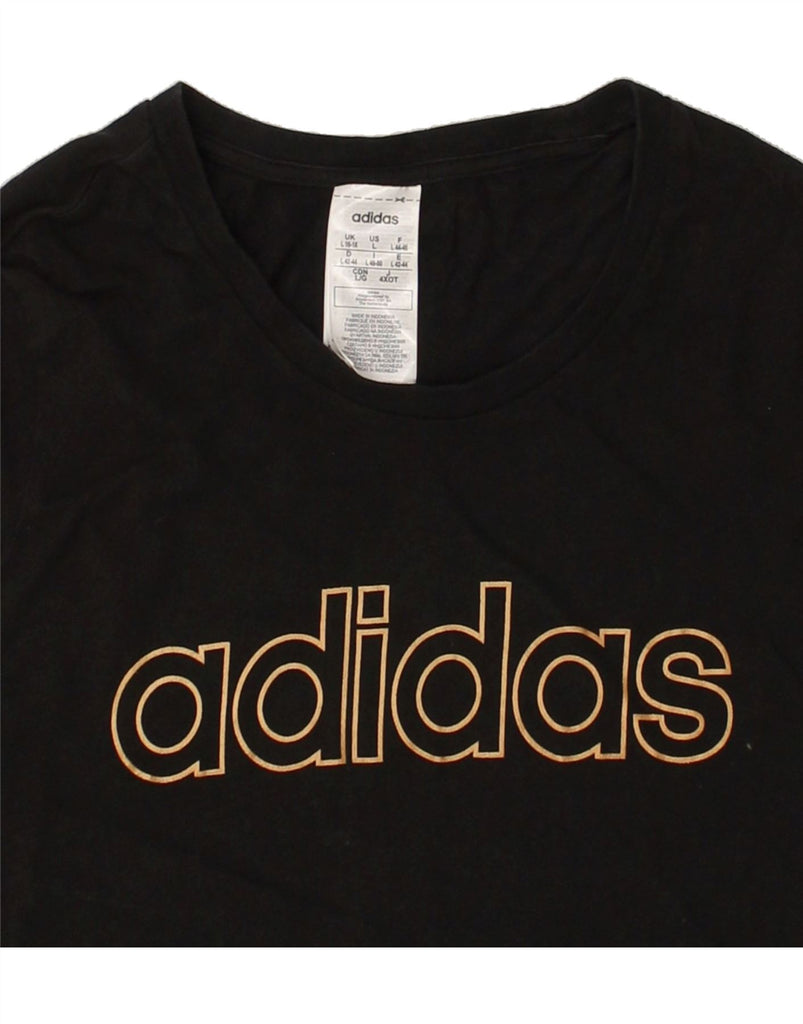 ADIDAS Womens Graphic T-Shirt Top UK 16/18 Large Black Cotton | Vintage Adidas | Thrift | Second-Hand Adidas | Used Clothing | Messina Hembry 