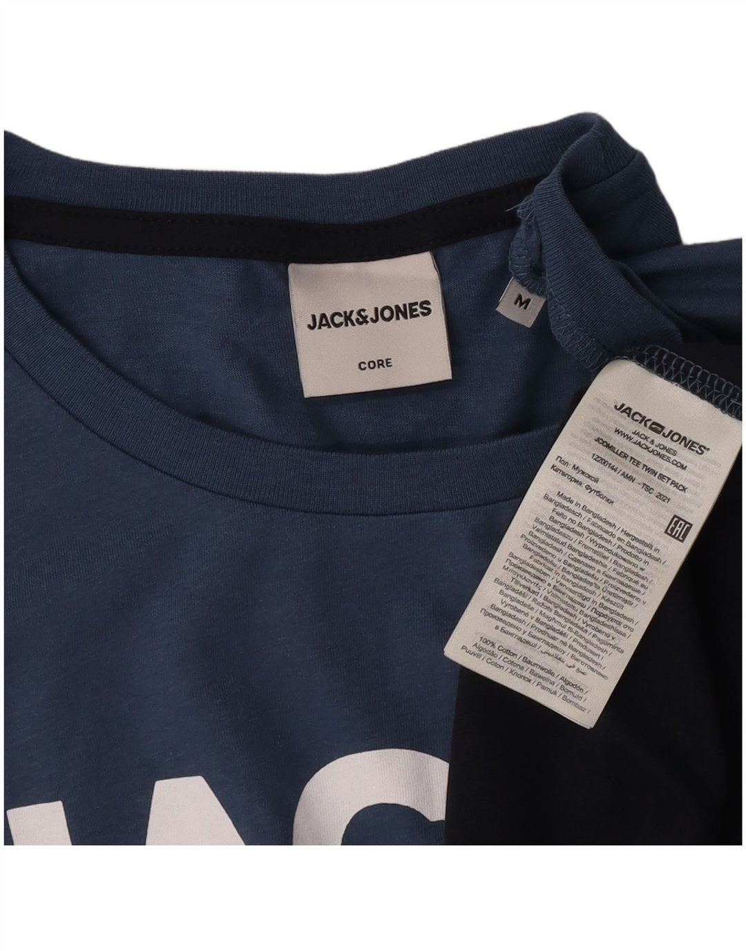 Jack & Jones Mens Graphic T-Shirt Top Medium Blue Colourblock Cotton